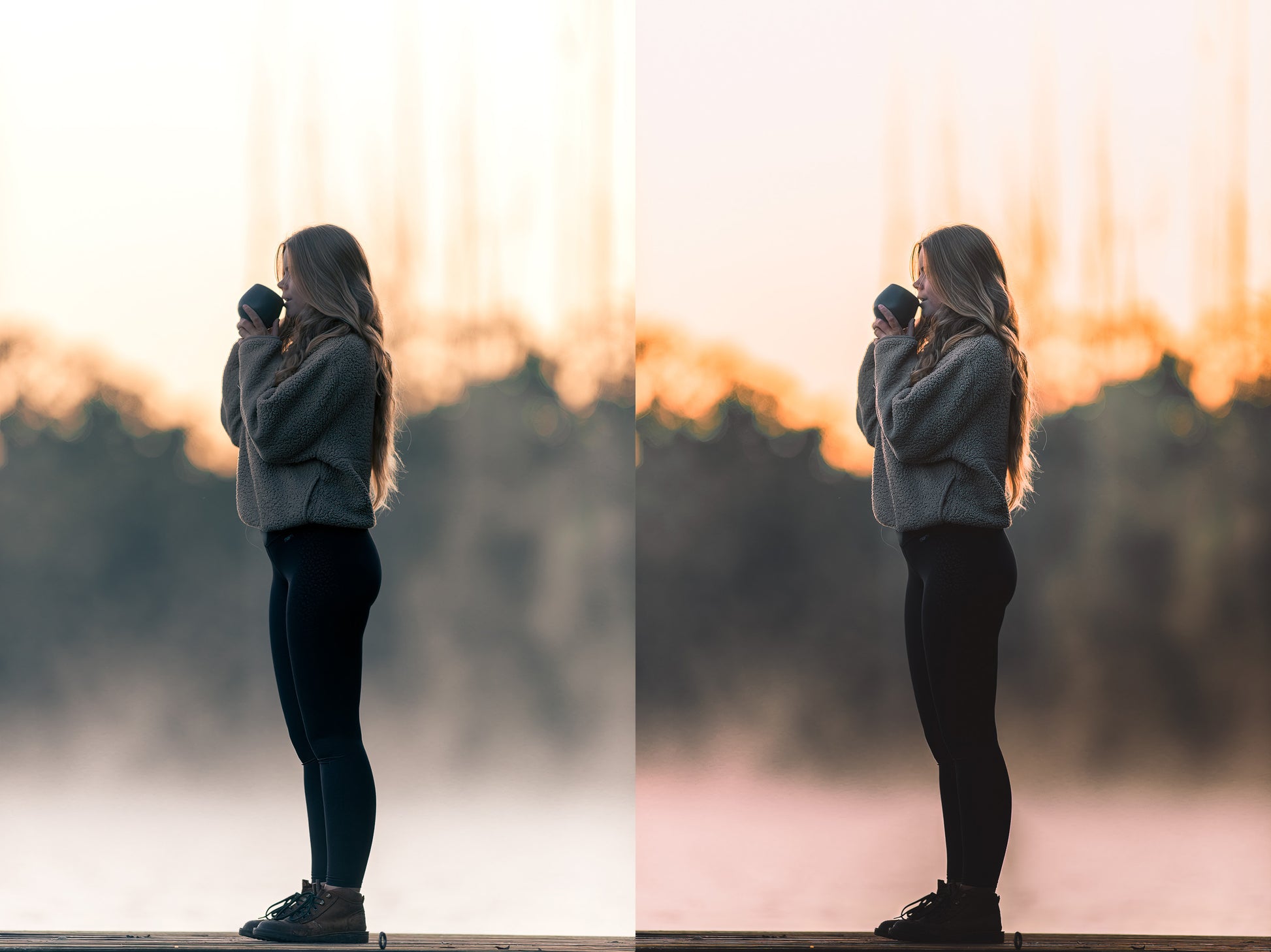 preset before and after example of sunset portrait