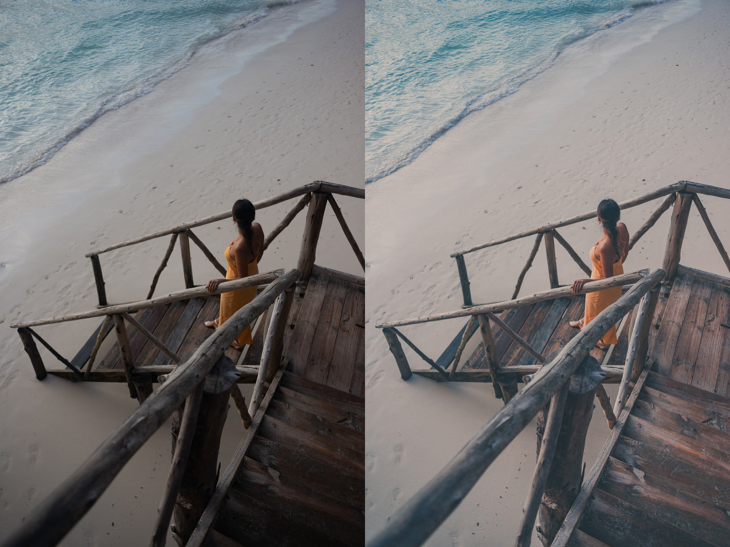 before and after using preset example of beach photo
